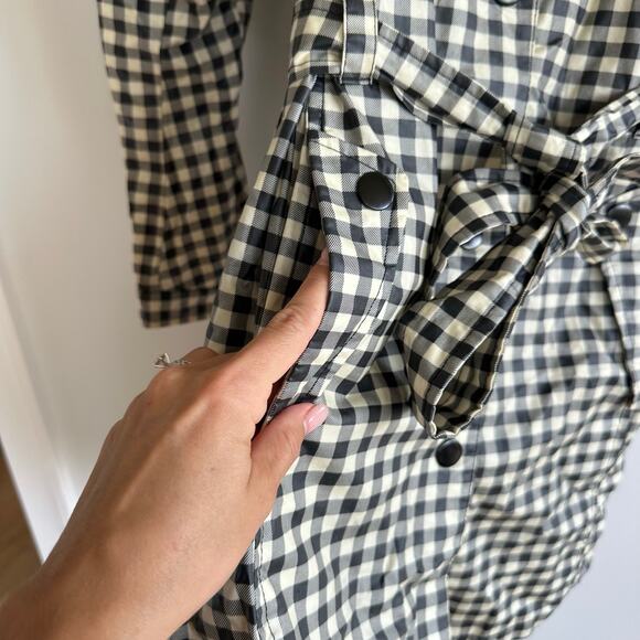 Columbia Plaid Belted Hoodie Waterproof Trench Raincoat Black Ivory M - Picture 9 of 12